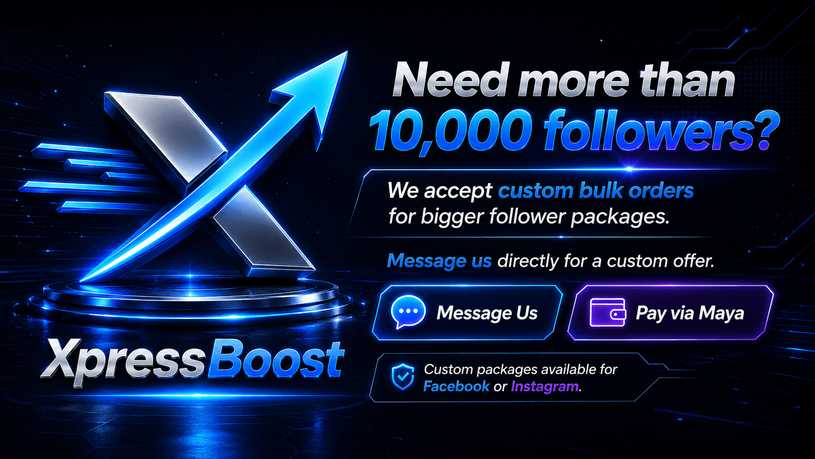XpressBoost custom follower packages promotional graphic