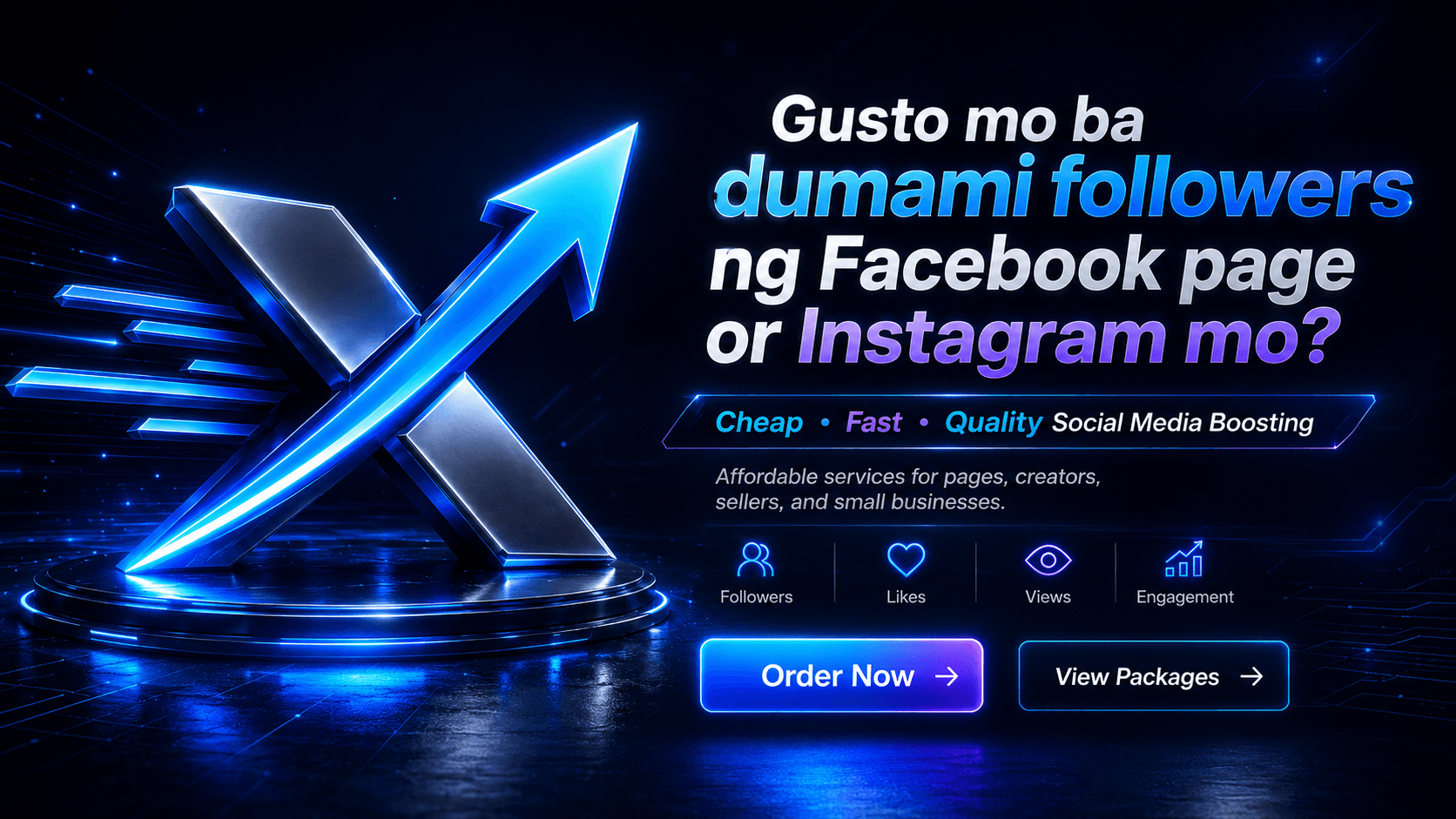 XpressBoost hero promotional graphic for Facebook page or Instagram followers